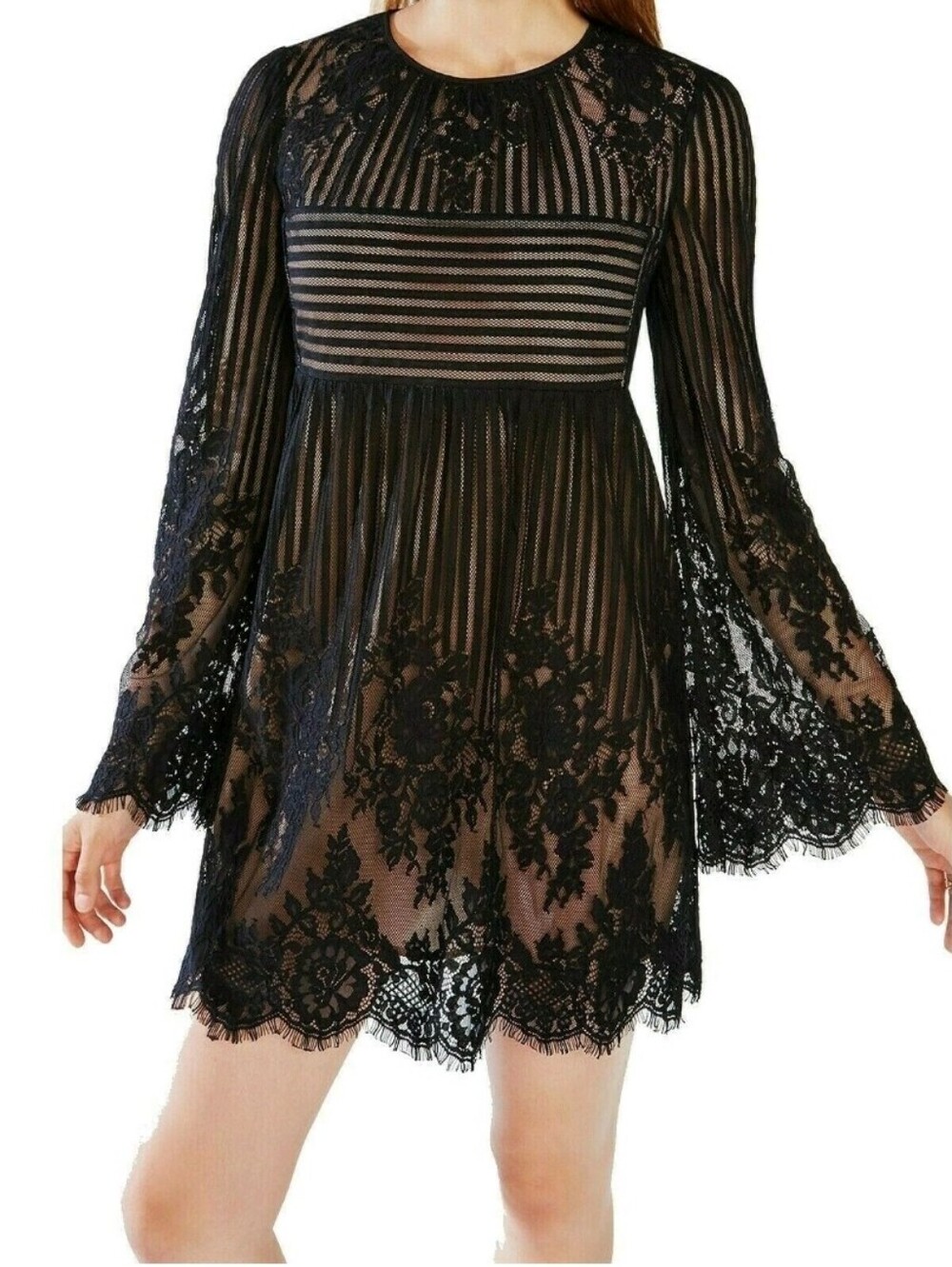 BCBGMAXAZRIA Luann Floral Stripe Lace Babydoll Mini Dress Size Small
